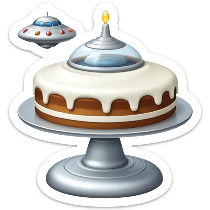 small piece of cake in a green light being stolen by flying above it giant ufo  sticker