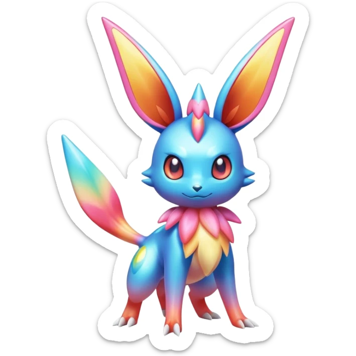 Colorful Shiny Exotic Victini-Salandit-Aurorus-Sylveon-Fakémon-hybrid-creature (full body)  sticker