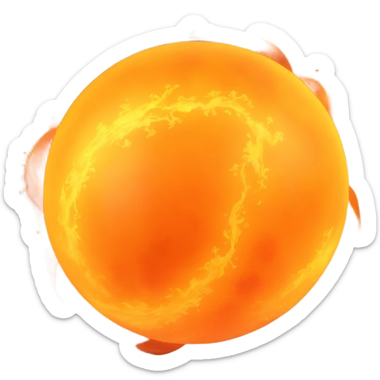 orange golden ball of burning light emoji, covered in swirling gases, mottled by dark sunspots and bright granules from convective currents, radiant, fiery, simple and round, no face, no text sticker