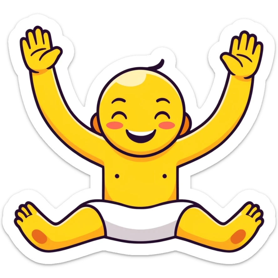 Emoji laying on stomach smiling with hands on dace and feet in air sticker