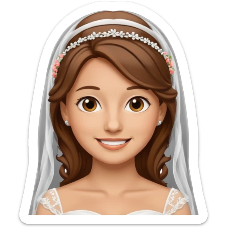 White tanned skin bride with brown hair with a chin on her face sticker