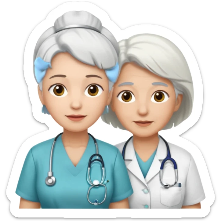 Quiero una imagen de cuidados paliativos una enfermera cuidando a una anciana sticker