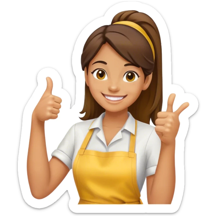 girl 25 years old smiling in a yellow apron gives a thumbs up sticker