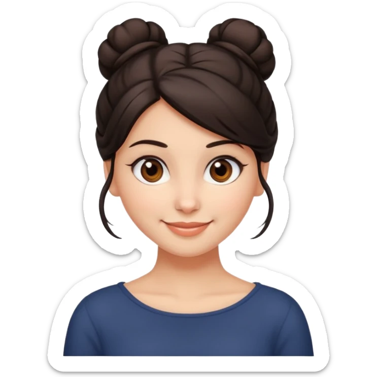 Cute smiling brown-eyed designer girl with her dark hair gathered in a careless bun sticker