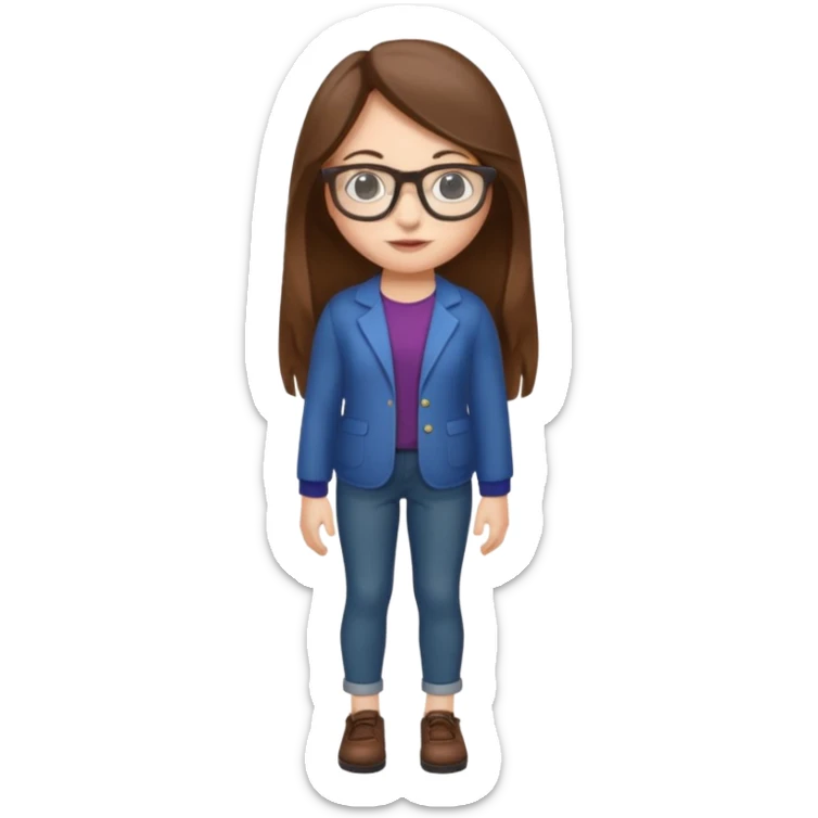 Full body Girl with glasses and long brown hair sticker