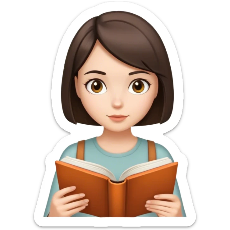 A brunette girl with a bob hairstyle reading a book Burgundy sticker