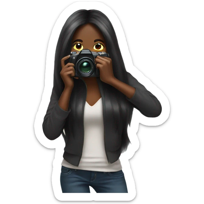 black woman super long hair photographer camera covering face sticker
