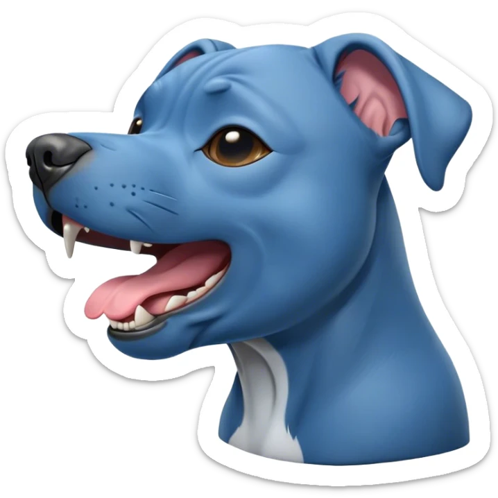 Cinematic Cute Yawning Blue Staffordshire Bull Terrier Portrait Emoji, Head tilted slightly with a dramatic, wide-open yawn, showcasing a smooth blue Fur with a refined texture, floppy ears slightly drooping, round dark eyes barely open in drowsy contentment, Simplified yet irresistibly adorable features, highly detailed, glowing with a soft, cozy glow, high shine, relaxed yet expressive, stylized with a touch of whimsy, bright and endearing, soft glowing outline, capturing the essence of a sleepy yet affectionate guardian, so drowsy it feels like it could stretch right out of the screen and curl up for a nap! sticker