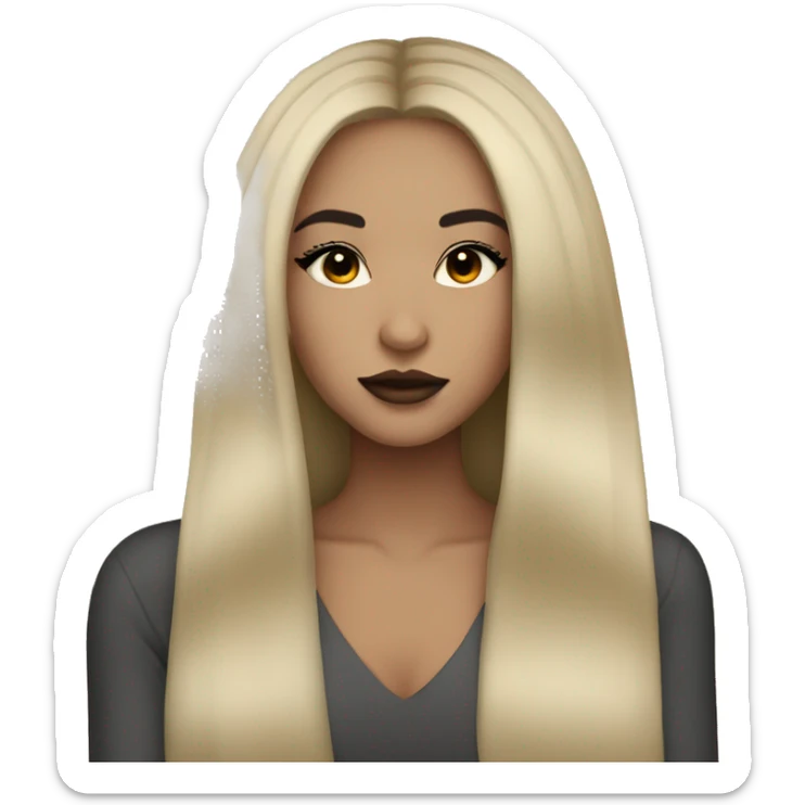 pretty light skinned girl with lashes and brown lip liner black long straight hair  sticker