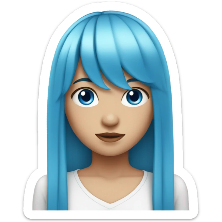 teenage girl with blue eyes and long blue hair with bangs sticker