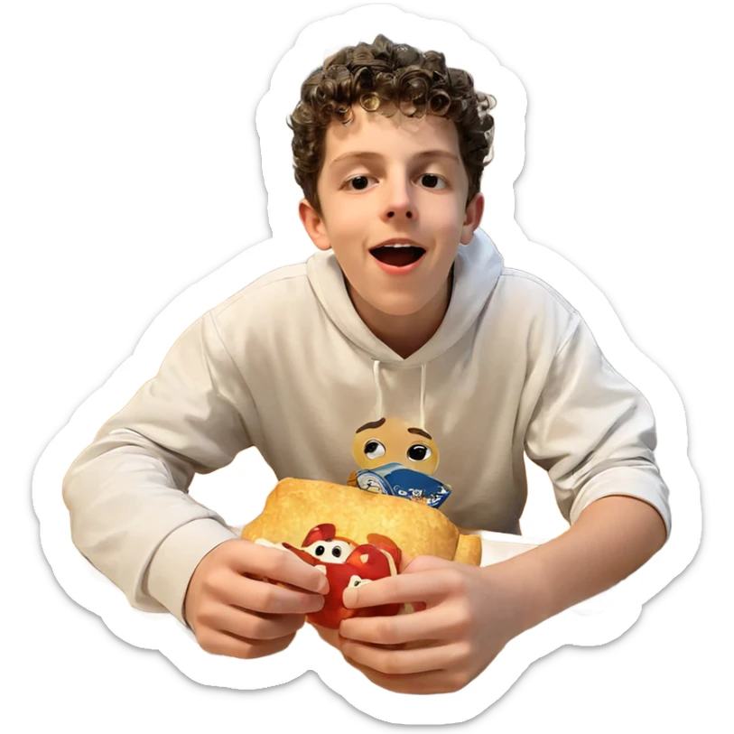 boy enjoying night snack sticker