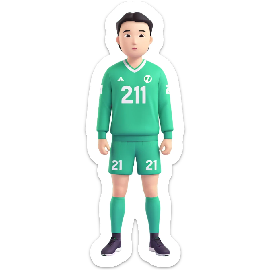 llustrate Cho Sang-woo (Player 218) in green tracksuit with the number 218 bold on the chest & sleeves. sticker