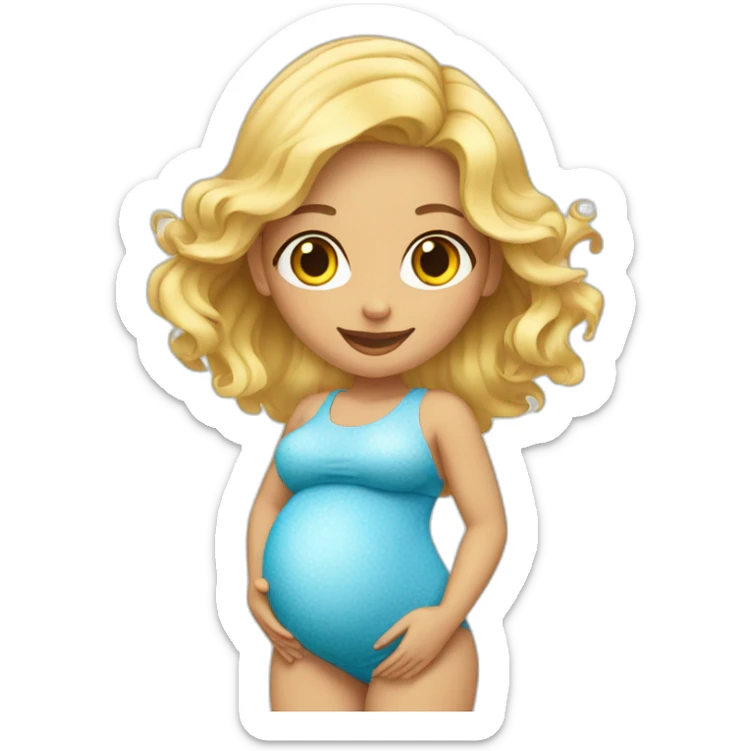 adorable pregnant blond full body women with beach-wave-hair sticker