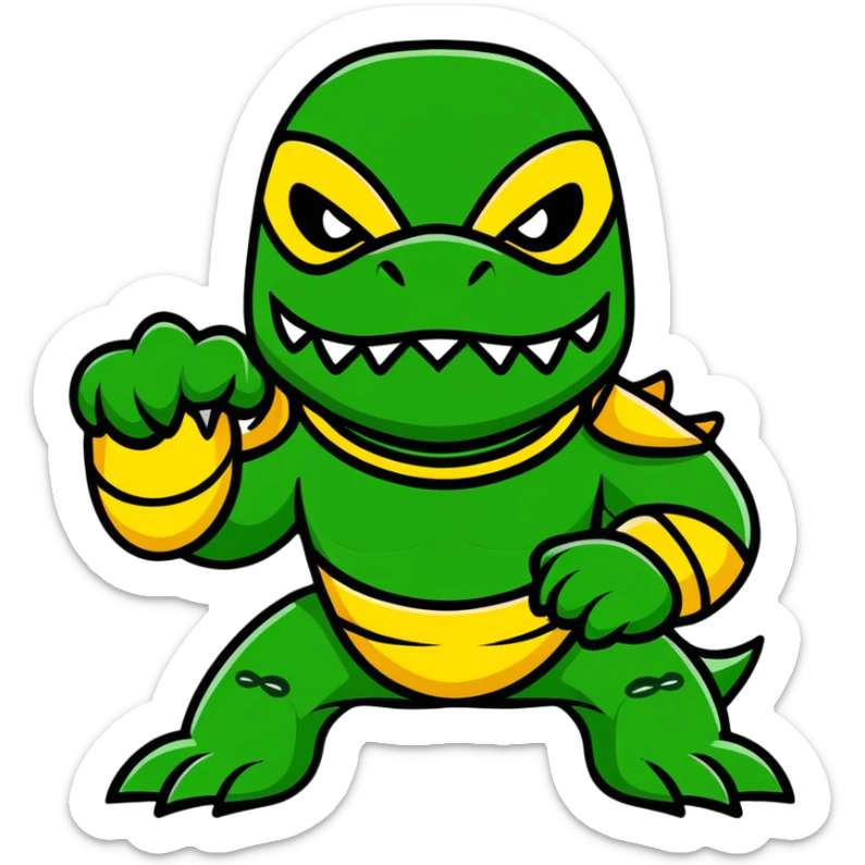 fierce alligator luchador mask with swamp green and gold colors sticker