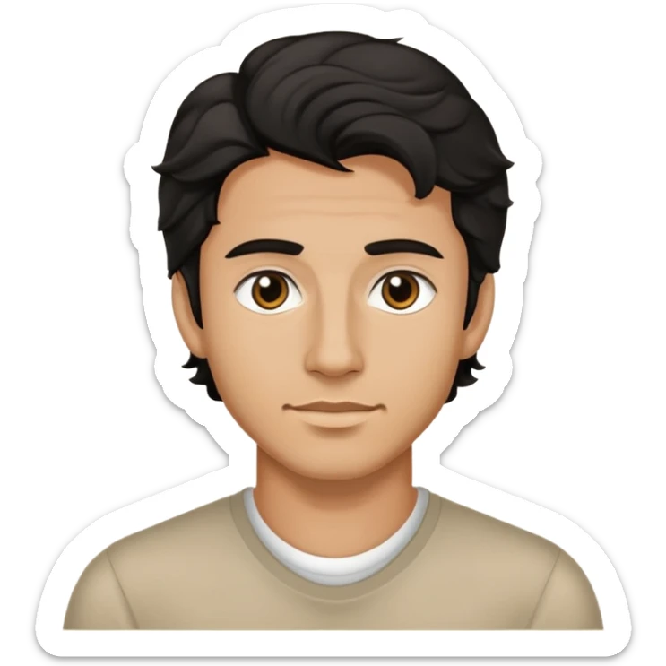 Chico con cabello ondulado no chino color negro ojos negros sin barba ni bigote de 25 años  sticker