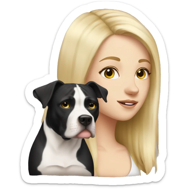 Dog black pitbull with a white girl blonde long hair sticker