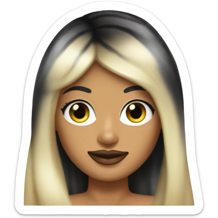 Tanned woman with long black hair, dressed in y2k Paris Hilton hair, makeup, and neon attire sticker