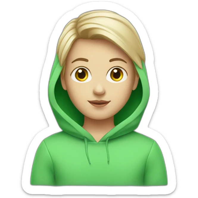 White-Girl-with-boy-haircut-and-green-hoodie sticker