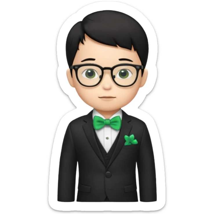 baby boy black hair in suit, with green bow, wearing glasses sticker