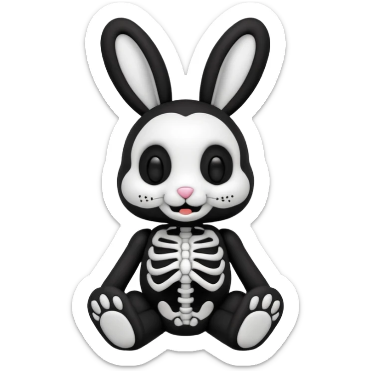 Emoji pour twitch d'une peluche lapin squelette noir qui dit bonjour sticker