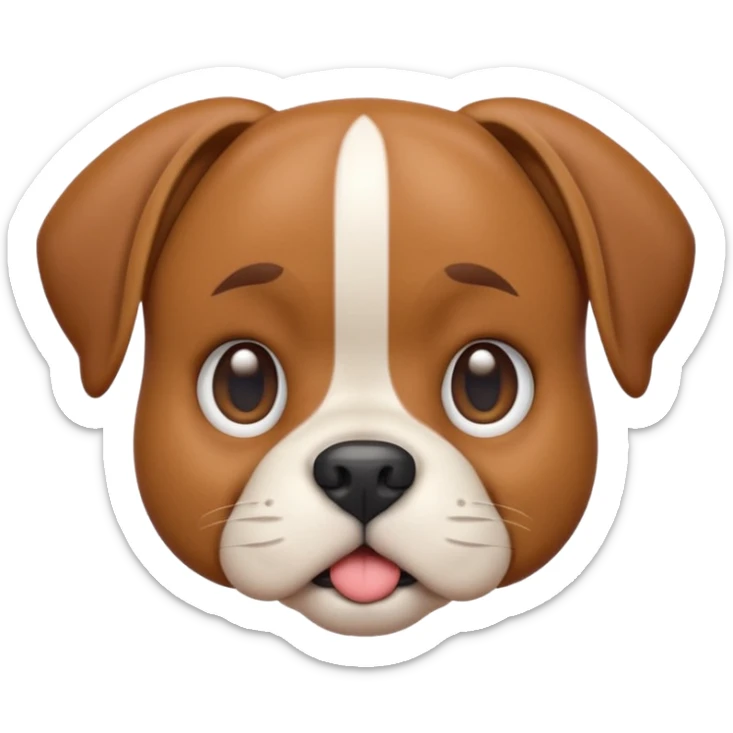 A 3D emoji of a cute Boxer dog in Apple style. The dog has a short snout, floppy ears, big round eyes, and a friendly expression. Smooth, glossy, minimal Apple-style rendering, isolated on a white background.





 sticker