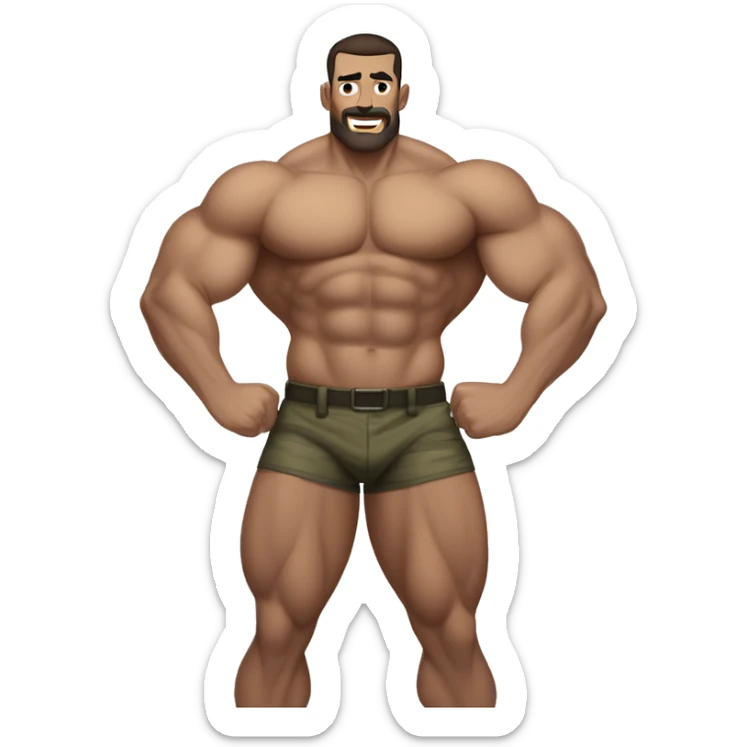 White skin, dark brown hair, hairy body, Bodybuilder, biceps, high and tight military haircut, wearing briefs sticker