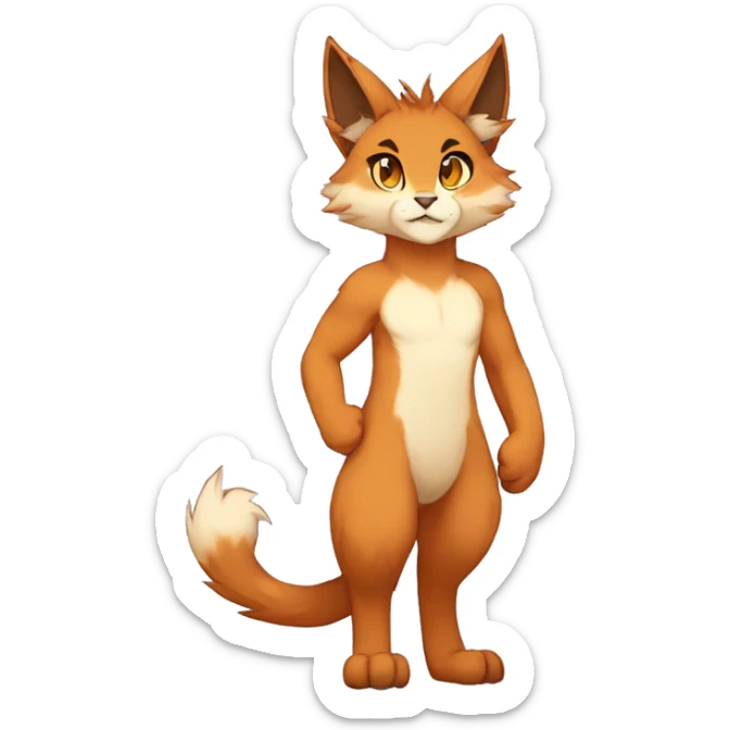 Anthro Beige-Orange-Brown Furry-Sona-Fakemon Lynx-Caracal Full Body sticker