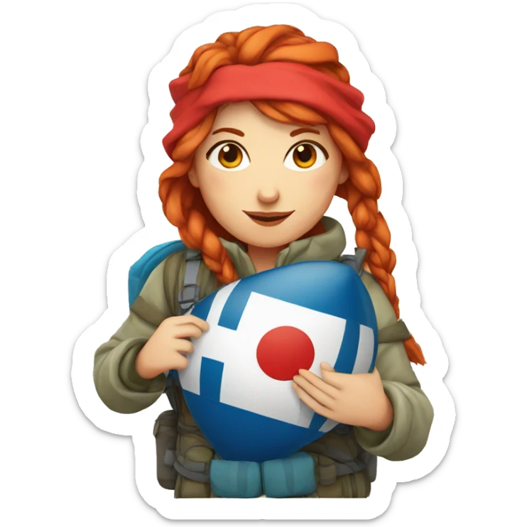 female winter mountaineer red hair holding red egg and greek flag  sticker