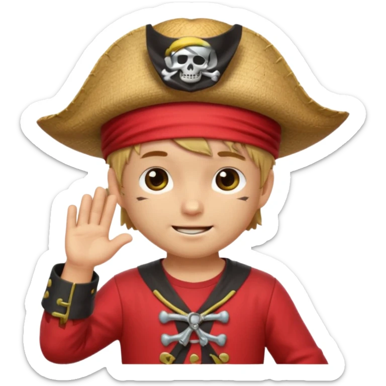 Staw hat luffy “Cute chibi emoji of a straw hat pirate boy tipping his hat down, red shirt, confident smirk, soft shading, glossy emoji style, transparent background, high resolution, minimal details” sticker