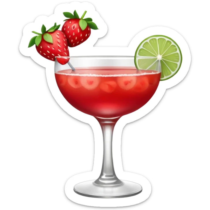 A Vibrant Red Cocktail In Margarita Glass Garnished With Fresh Strawberries Against sticker