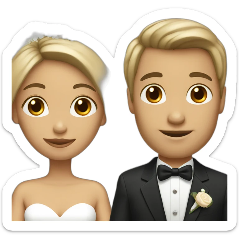 Tan Woman with dark brown hair and man with blonde hair getting married sticker