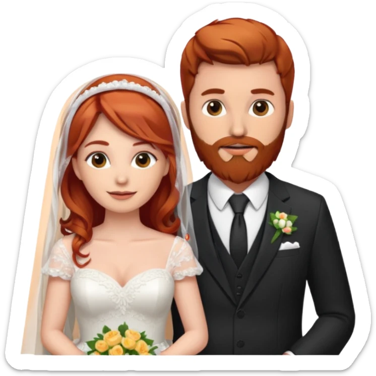 Red hair bride and brown hair groom with beard on honeymoon sticker