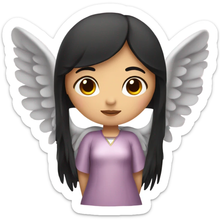 Asian Angel girl with black hair and pink wings sticker