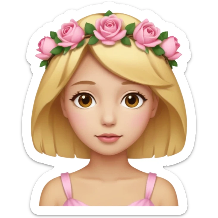 ["Light golden skin female, short honey-blonde hair, wearing a soft pink rose crown."] sticker