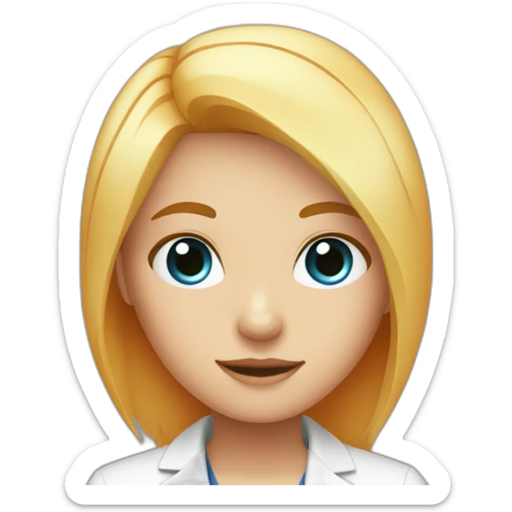 Blond girl with blue eyes and a orange doctor head sticker