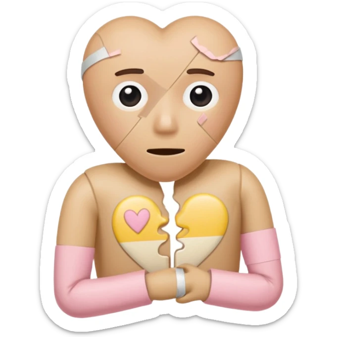 A broken heart sealed with a Band-aid man in soft pink, beige and yellow pastel colors sticker
