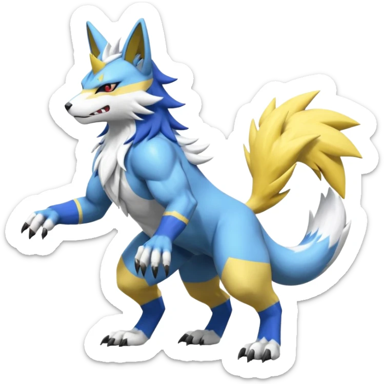 WereGarurumon-Zeraora-Renamon-Zangoose-fusion-hybrid-creature (full body sticker