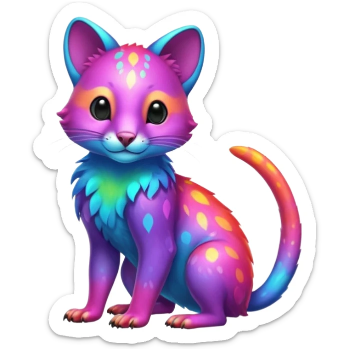 Colorful neon-colored tropical exotic shiny beautiful fantasy-marsupial-feline-Cacomistle-oncilla-animal-hybrid (full body) sticker