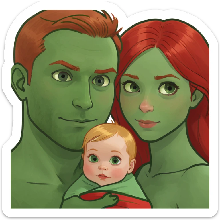 Family of four. Father blue eyes light hair. Mother brown emeyes with blond me hair. 4 year old redhead with green eyes. Newborn baby girl with red hair green eyes sticker