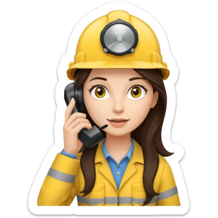 okay now do a brunette girl with long dark brown hair. rolling her eyes as she is on a phone call and is wearing a engineer helmet  sticker