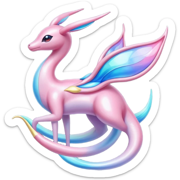 Colorful Shiny Exotic Cresselia-Sylveon-Milotic-Fakémon-hybrid-creature (full body)  sticker
