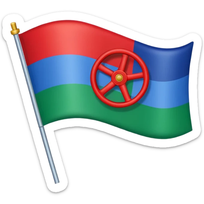 Bandera gitana con rueda roja enel medio i azul arriba dela bandera i verde abajo sticker