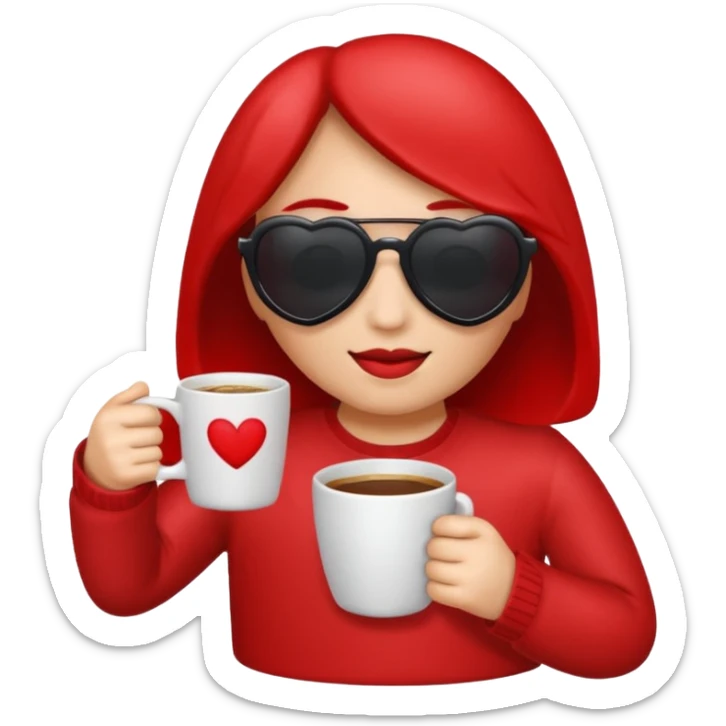 make me an heart emoji which as an sunglass on bt no face and holds a coffee mug, the heart should be read an the whole emoji should look like the whats app or apple emoji, in this style sticker