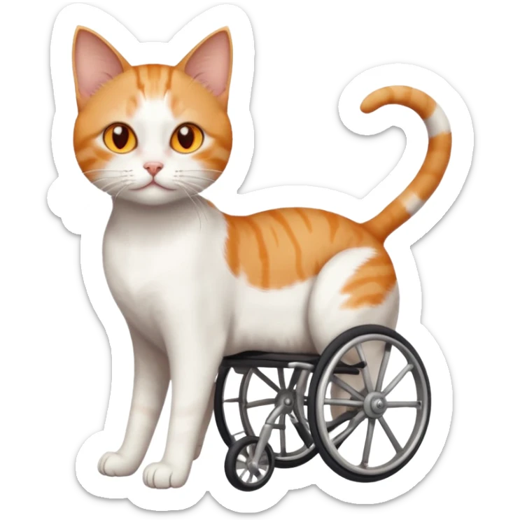 full body small short hair ginger and white cat with orange eyes walking in a wheelchair for cats sticker