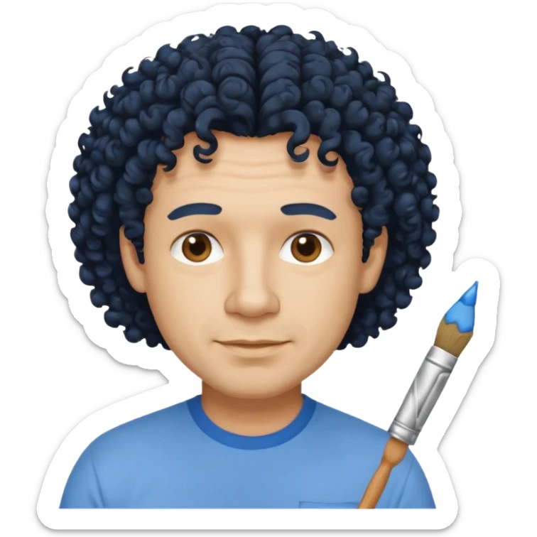 homme 50 ans cheveux frisé noir artiste peintre chemisse bleu sticker