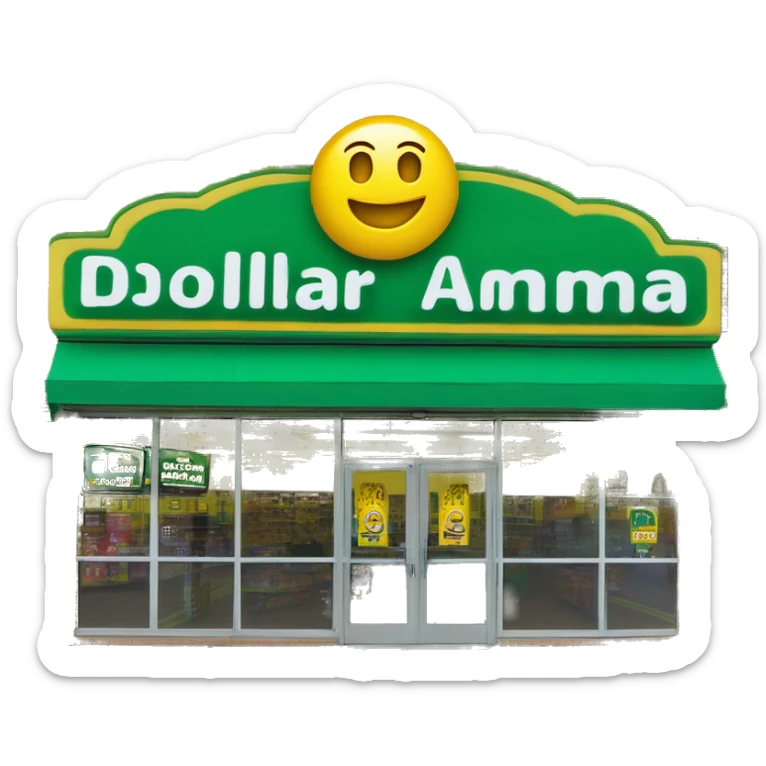 “Exterior of a Dollarama store with the bright green facade, bold yellow Dollarama sign, large front windows, and entrance doors, capturing the look of a budget-friendly retail store.” sticker