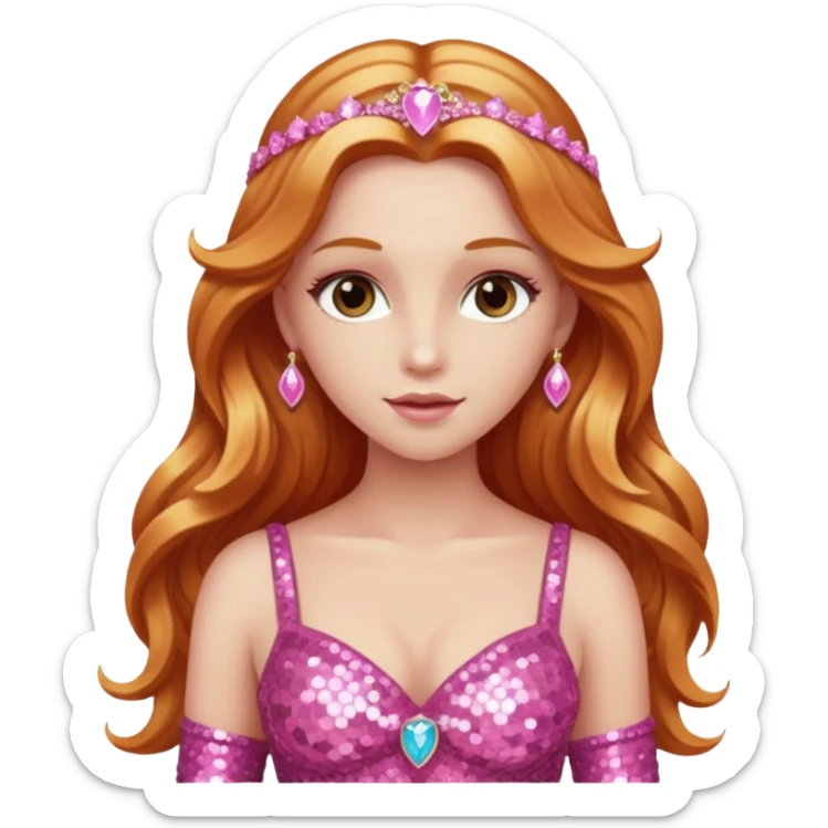 Venus, Goddess of Love from Gods and Goddesses with long reddish blonde hair, pink sequin outfit sticker