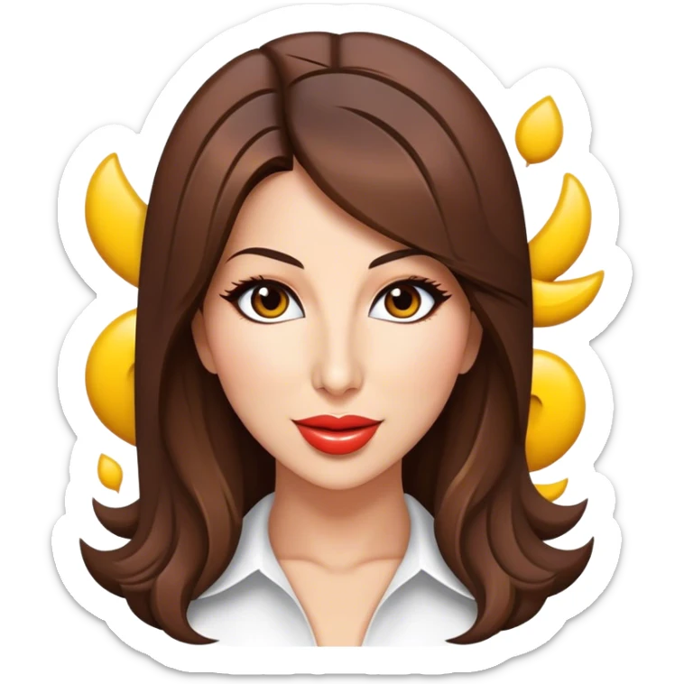 Cinematic Realistic Nancy Ajram Pop Culture Emoji, depicted with a charismatic modern portrayal of the celebrated singer rendered with crisp detail and energetic lighting. sticker