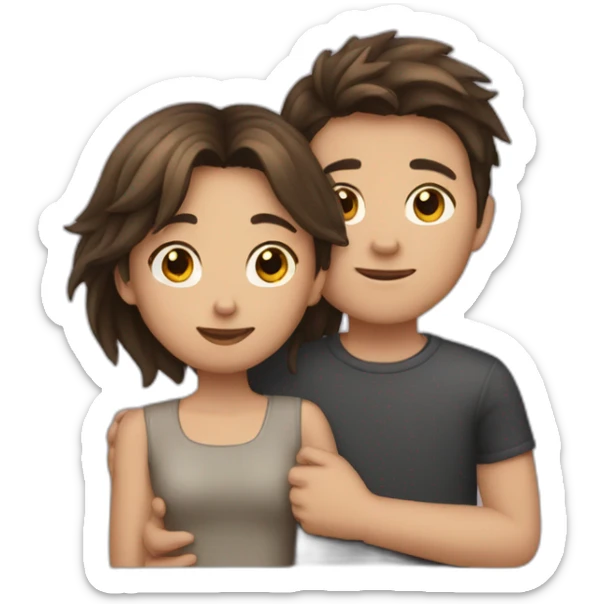 Girl with wolfcut and boy with brunette hair hugging sticker