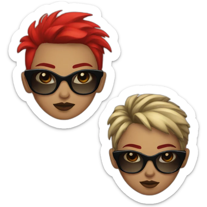 Female punk,sun glasses,Earrings, red and black short hair sticker